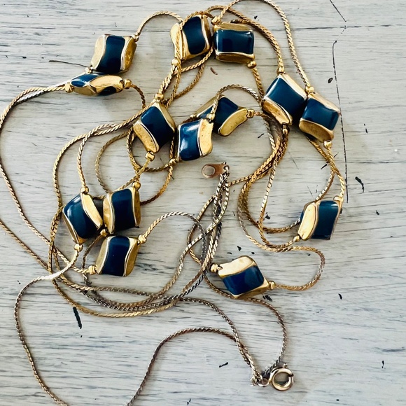 Vintage Navy Blue + Gold Enamel Necklce - Picture 6 of 9